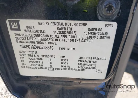 2004 GMC Yukon Slt z USA, uszkodzony, nr VIN 1GKEC13Z44J258619